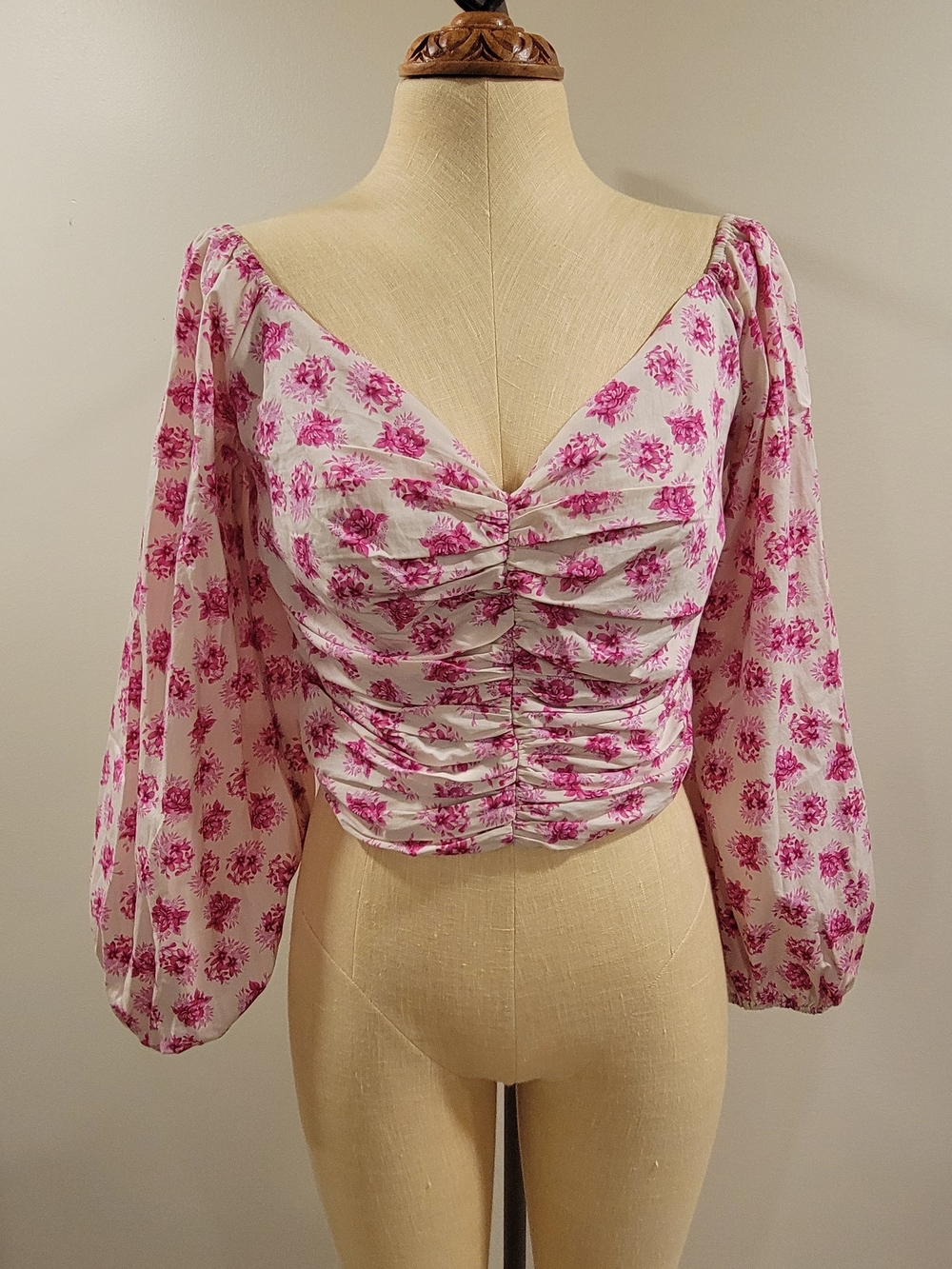 Zara Ruched Floral Bustier Top - Pink